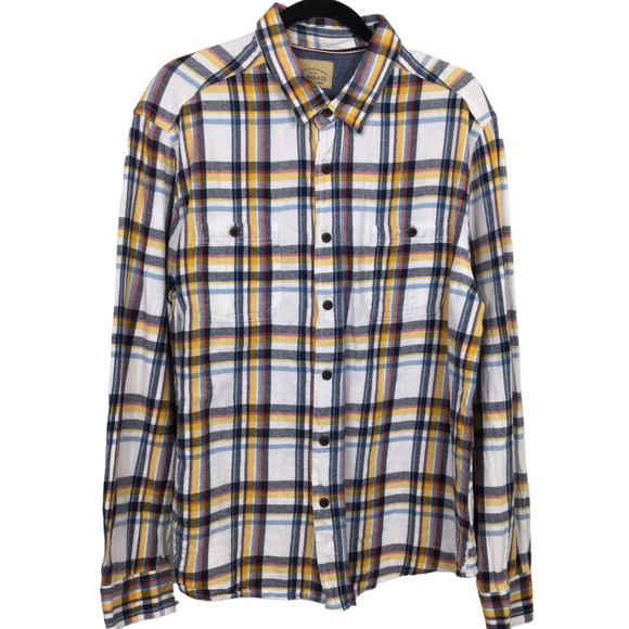 Roebuck & Co White Yellow Plaid Collared Cotton Button Down Flannel Shirt XL - Picture 1 of 11